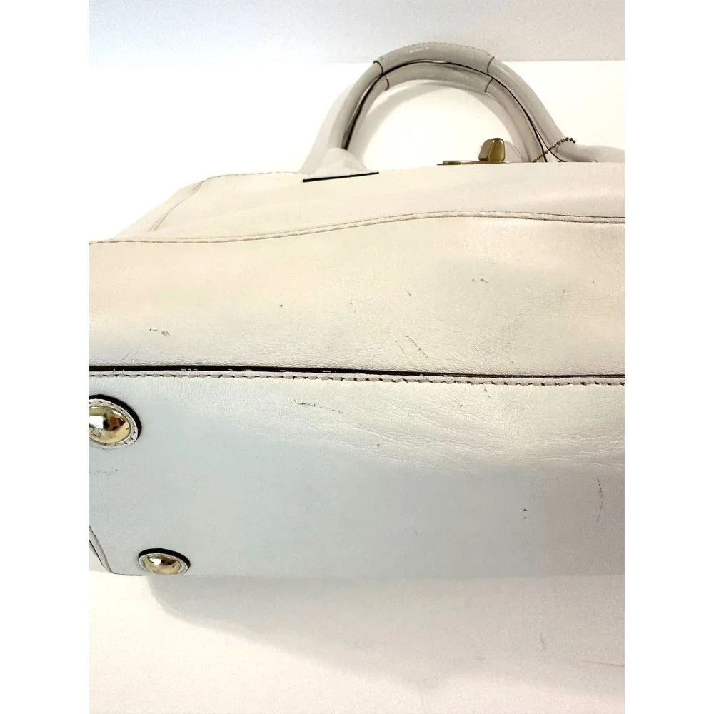 Coach Hamptons Y2K White Leather Purse Turnlock Tote Shoulder Classic Handbag